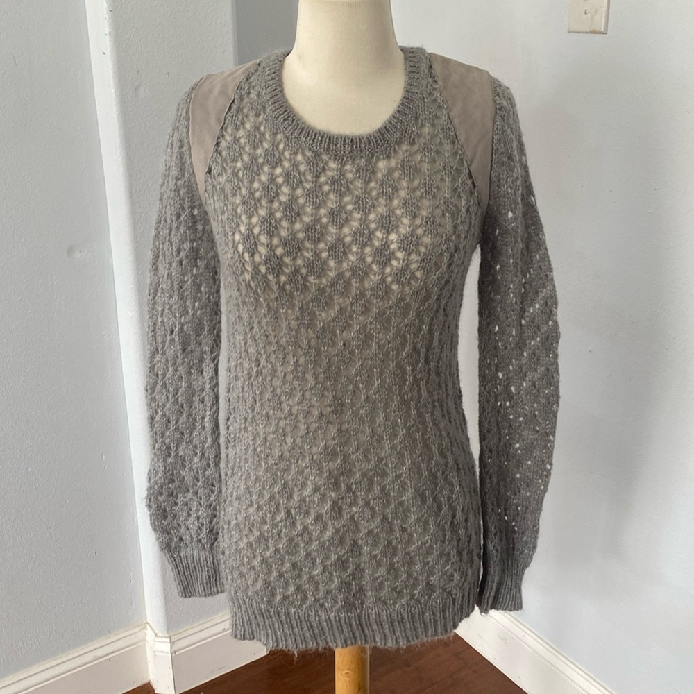 7 For All Mankind Wool Blend Open‎ Knit Sweater Womens Gray XS